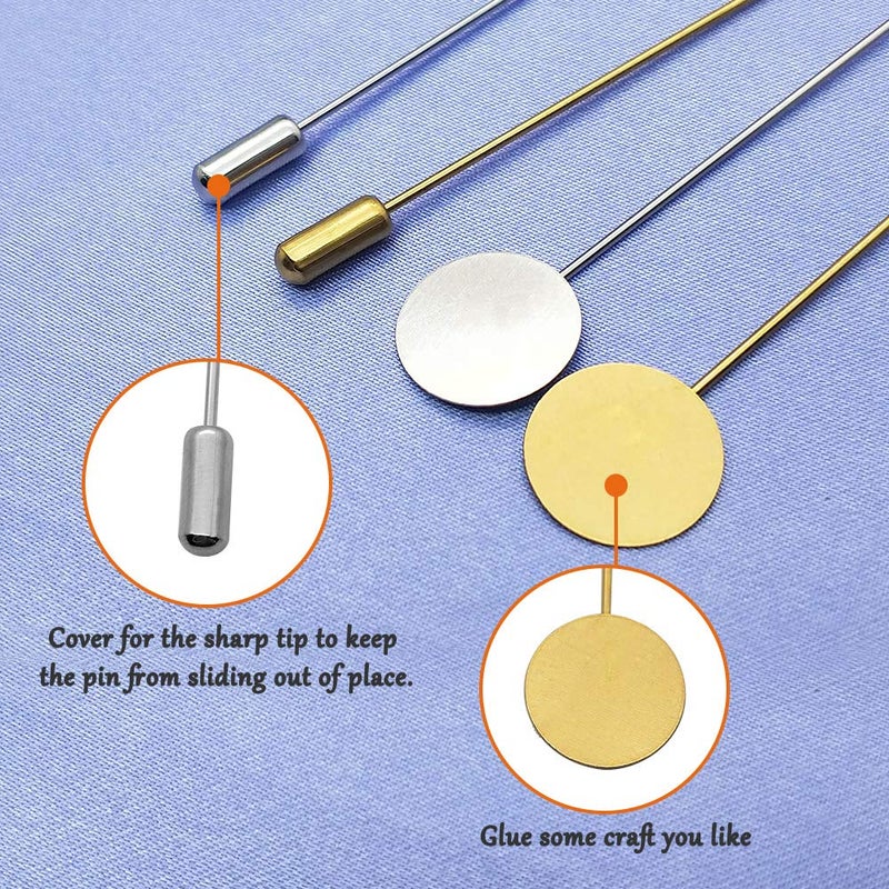 Oubaka 60Pcs Flat Round Tray Lapel Pin,Stainless Steel Safety Pins Stick Pins Brooch Pin Needle Suit Tie Hat pin Scarf Badge for DIY Costume Jewelry Making Accessories - Image 4